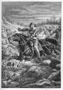 Herzog Heinrich II. von Montmorency in der Schlacht von Castelnaudary 1632 - Herzog von Montmorency. Kampf in Castelnaudary - Gravur aus „L