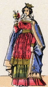 Dynastie der Kapetinger: Porträt von Adele oder Alix oder Alice de Champagne (1140-1206), Königin von Frankreich, Ehefrau von Ludwig VII genannt der Jüngere (1120-1180). Epinal-Bild aus dem späten 19. Jahrhundert. Private Sammlung