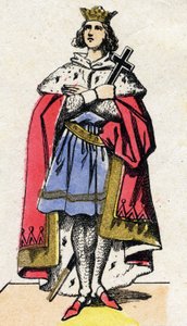 Dynastie der Kapetinger: Porträt von Ludwig IX. von Frankreich (1214-1270) König der Franken von 1226 bis 1270. Epinal-Bildgebung aus dem späten 19. Jahrhundert. Private Sammlung. von French School