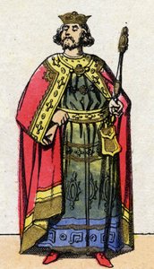 Dynastie der Kapetinger: Porträt von Ludwig VI dem Dicken (1081-1137), König der Franken von 1108 bis 1137. Epinal-Bild aus dem späten 19. Jahrhundert. Private Sammlung von French School