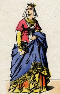 Dynastie der Valois: Porträt von Charlotte von Savoyen (1441-1483) Königin von Frankreich, Ehefrau von Ludwig XI. von Frankreich, genannt der Kluge (1423-1483). Epinal-Bildgebung aus dem späten 19. Jahrhundert. Private Sammlung.