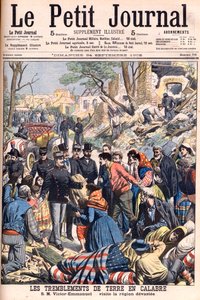 Erdbeben in Kalabrien, Italien. König Viktor Emanuel III. besucht die verwüsteten Regionen. Illustration für Le Petit Journal, 24. September 1905