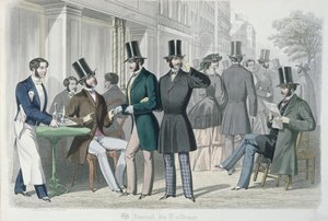 Elegante junge Männer auf der Terrasse eines Cafés, 1857