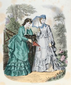 Elegante Frauen in einem Garten, aus La Mode Illustrée, 1871 von French School