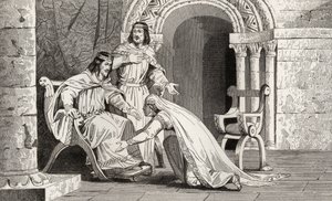 Emme küsst das Knie ihres Mannes Raoul (gest. 936) in Anerkennung seiner Souveränität, aus 