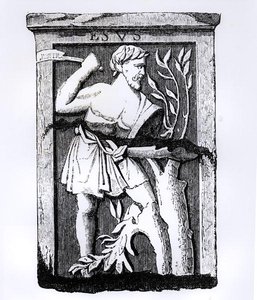 Esus, der große Gott der Natur, Illustration aus Wissenschaft und Literatur im Mittelalter und der Renaissance, geschrieben und graviert von Paul Lacroix, 1878