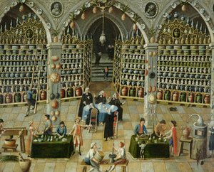 Untersuchung eines Apothekers, frühes 18. Jahrhundert von French School