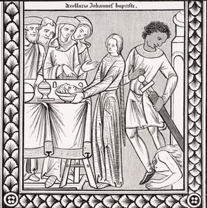 Hinrichtung von Johannes dem Täufer, nach einer Miniatur in einem Psalmenbuch des 13. Jahrhunderts von St. Louis, aus 