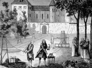 Experiment von 1746 von Lemonnier im Kloster der Chartreux zur Bestimmung der Geschwindigkeit der Elektrizität - in „Album der Wissenschaft; illustre Wissenschaftler; Große Entdeckungen“ 1896 von French School