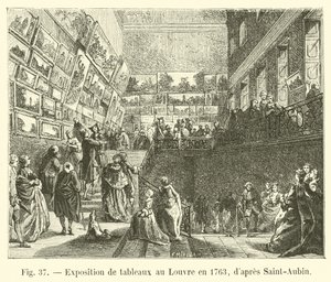 Ausstellung von Gemälden im Louvre, 1763, nach Saint-Aubin von French School