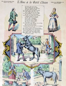 Fabel von La Fontaine „Der Esel und der kleine Hund“. Bild von Epinal-Pellerin von French School
