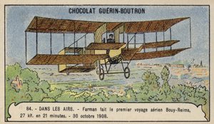 Farman macht den ersten Überlandflug in Europa, von Bouy nach Reims, Frankreich, 30. Oktober 1908 von French School