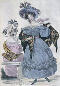 Modeplatte, Paris, Illustration aus Le Petit Courrier des Dames, 1830 (Farbstich) von French School