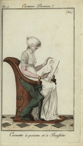 Modische Frau mit Kornett-Hut in einem Kunstkurs von French School