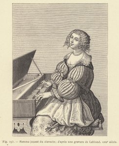 Frau spielt Cembalo, nach einem Stich von Leblond, 17. Jahrhundert (Stich)