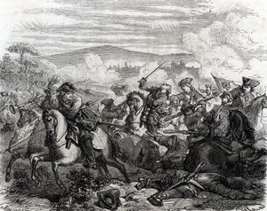 Ferdinand de Marsin tödlich verwundet in der Schlacht von Turin 1706 (Gravur)