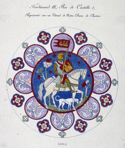 Ferdinand III., König von Kastilien, dargestellt auf einem Glasfenster von Notre Dame de Chartres (1252). College-Simile.