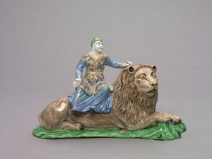 Figur auf einem Löwen sitzend, um 1750