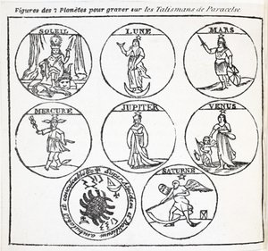 Figuren der 7 Planeten zum Gravieren auf die Talismane von Paracelsus von French School
