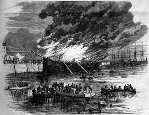 Brand des „Gillchrest“ im Hafen von Le Havre, Seine Maritime (76) von French School