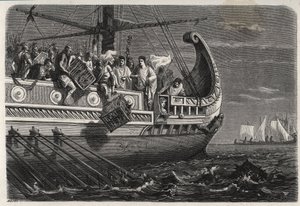 Erster Punischer Krieg - Publius Claudius Appius Pulcher (gestorben um 240 v. Chr.) vor der Schlacht von Drepanum (249 v. Chr.) wirft heilige Hühner ins Meer - Erster Punischer Krieg - Schlacht von Drepanum - Publius Claudius Appius Pulcher vor der Schlach