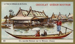 Schwimmender Markt am Fluss Menam, Siam (Chromolithografie)