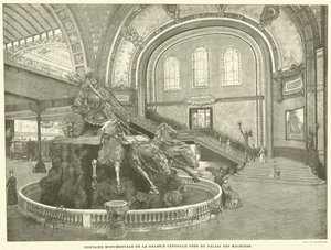 Monumentalbrunnen der Zentralgalerie, in der Nähe des Palais des Machines (Gravur) von French School