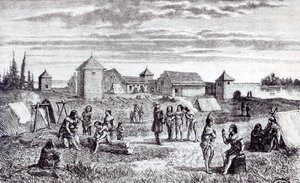 Fort Youkon, eine Handelsstation der Hudson Bay Company, 19. Jahrhundert von French School