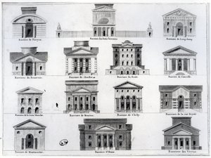 Vierzehn der von Claude Nicolas Ledoux entworfenen Barrieren für die Mauer der Bauern-General um Paris von French School