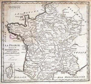 Frankreich in 83 Departements unterteilt nach den Dekreten der Nationalversammlung von 1791 von French School