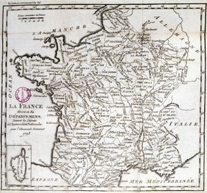 Frankreich in 84 Departements unterteilt nach den Dekreten der Nationalversammlung von 1793 von French School
