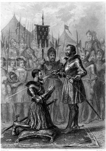 François I., bewaffneter Ritter nach der Schlacht von Marignan (1515). 19. Jahrhundert (Gravur)