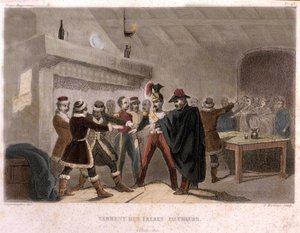 Freimaurerei: Der Eid der Brüder Schnitter in Potok im Jahr 1821. Gravur aus „Picturesque Histoire de la Franc Maconnerie et des Societes Secretes antique et modernes“ von F.-T. B. Clavel. Pagnerre, Herausgeber. 1843