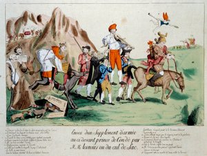 Französische Revolution: ein Verstärkungstrupp, bestehend aus Mitgliedern des verkrüppelten Klerus, wurde an die Armee von Prinz Louis V Joseph von Bourbon-Conde (1736-1818) geschickt, die nach der Emigration aufgrund der Revolution am Rheinufer stationier von French School