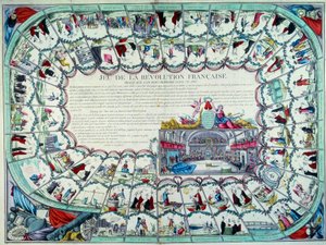 Französische Revolution: Gänsespiel, das die wichtigsten Etappen der Revolution und eine Ansicht der Nationalversammlung darstellt. Ende des 18. Jahrhunderts. Paris, B.N. von French School