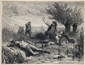Französische Revolution: Selbstmord durch Vergiftung der Politiker François Buzot (1760-1794) und Jérôme Pétion de Villeneuve (1759-1794)