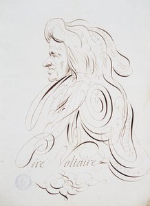 Französische Kalligraphie: Porträt von Vater Voltaire von Bernard de Paris um 1780. Historische Bibliothek der Stadt Paris