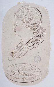 Französische Kalligraphie: Porträt einer jungen Person, ausgeführt von Bernard de Paris um 1780.