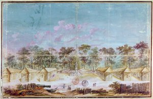 Französische Kolonisten siedeln sich 1763 am Strand von Kourou, Guyana an von French School