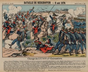 Französische Kürassiere greifen preußische Infanterie in der Schlacht von Reichshoffen an, Deutsch-Französischer Krieg, 6. August 1870
