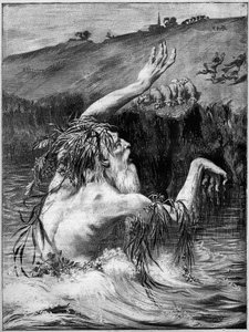 Französische Legende: Der Meeresmann. Gravur in "La Terre Illustree" Nr. 62 vom 7. Januar