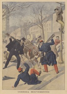 Französische Soldaten und Polizisten töten eine entlaufene Kuh in Limoges von French School
