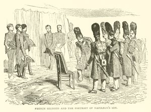 Französische Soldaten und das Porträt von Napoleons Sohn (Stich) von French School