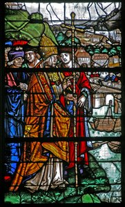 Aus Fenster w30; St. Romain verhindert die Überschwemmung des Flusses in Rouen von French School
