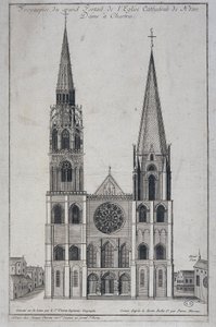 Frontispiz des großen Portals der Kathedrale Notre Dame in Chartres, vor Ort entworfen von Saint Vincent Geographer Engineer, 19. Jahrhundert