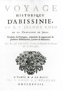 Frontispiz zur französischen Übersetzung von Voyage to Abyssinia von Jeronimo Lobo, veröffentlicht 1728 von French School