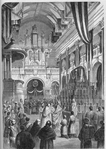 Beerdigung von Marschall Pelissier, Herzog von Malakoff: berühmter Trauergottesdienst in der Kirche der Invaliden, 9. Juni von French School