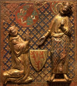 Grabplatte: Guy de Meyos kniet vor Saint Louis (Ludwig IX. von Frankreich)