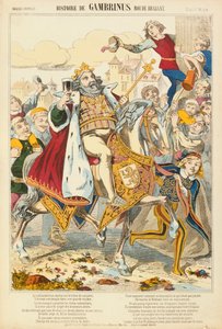Gambriunus, legendärer König von Flandern, Flugblatt veröffentlicht von Verlag Haguenthal, Pont-a-Mousson, 1860 von French School