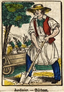 Gärtner; Serie über Berufe, Bild von Epinal aus dem 19. Jahrhundert. von French School